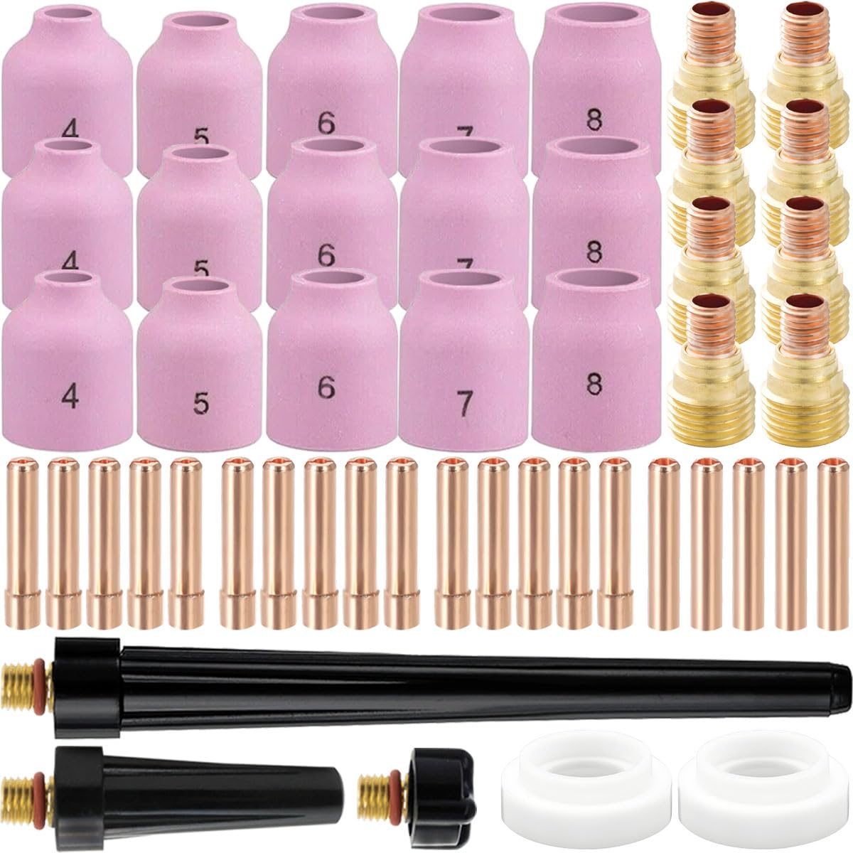 EATBALE Accessories Kit for TIG WP-9 20 25 Welding Torch Gun 15 x Ceramic Cups 20 x Collets(1.0/1.6/2.4/3.2 mm) 8 x Collet Bodys(1.0/1.6/2.4/3.2 mm) 3 x Back Cups 2 x Gaskets(48Pcs)
