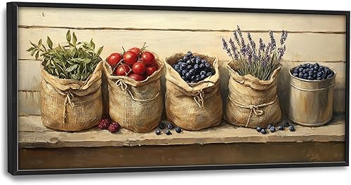 Miniatura 28 de Arte de pared con vino, cuadros rústicos de uvas y vino tinto, pinturas de paisaje de la Toscana retro en lienzo, gran obra de arte enmarcada para