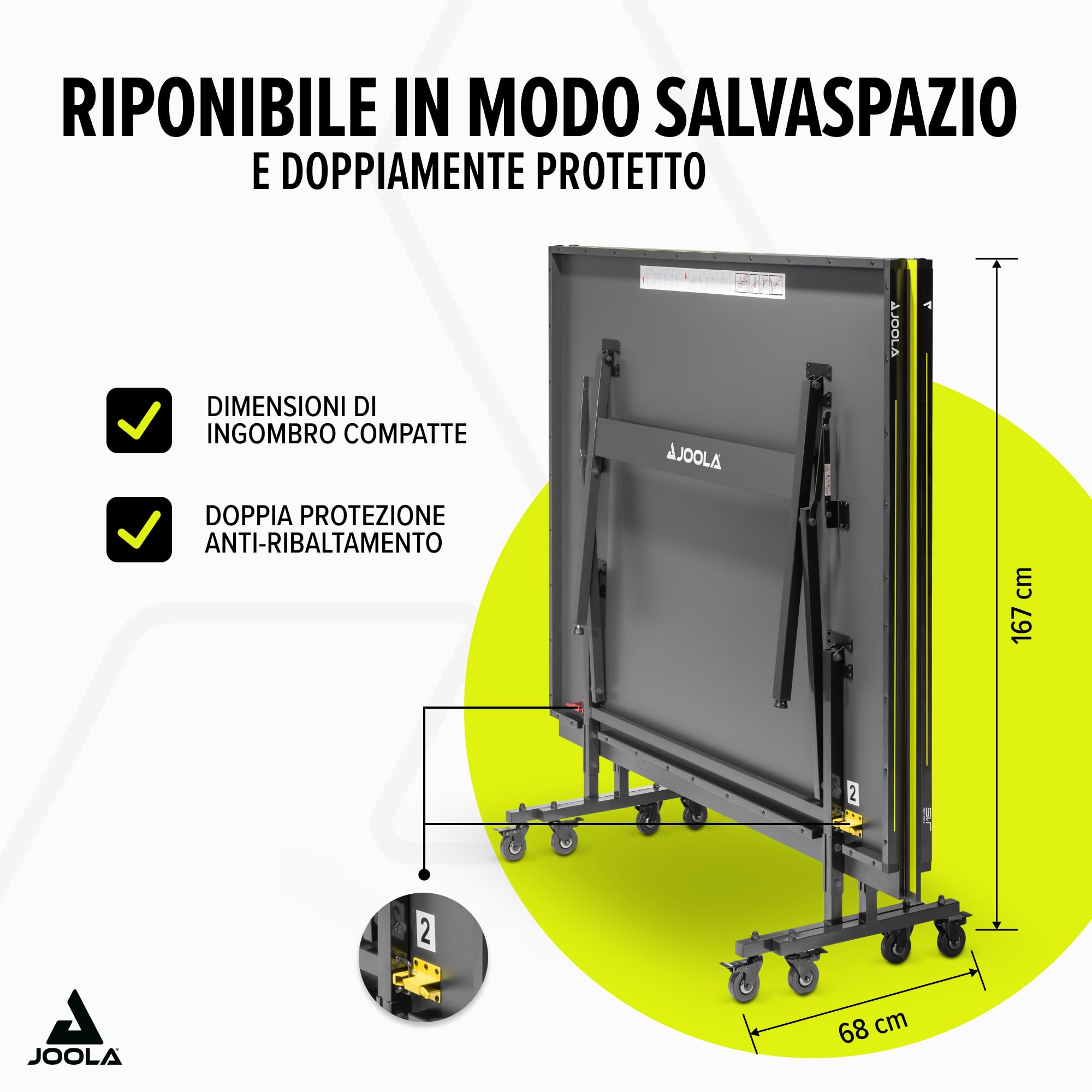 JOOLA Inside J15 - Tavolo da ping pong pieghevole per interni, montaggio rapido, con rete, grigio, 274 x 152,5 x 76 cm