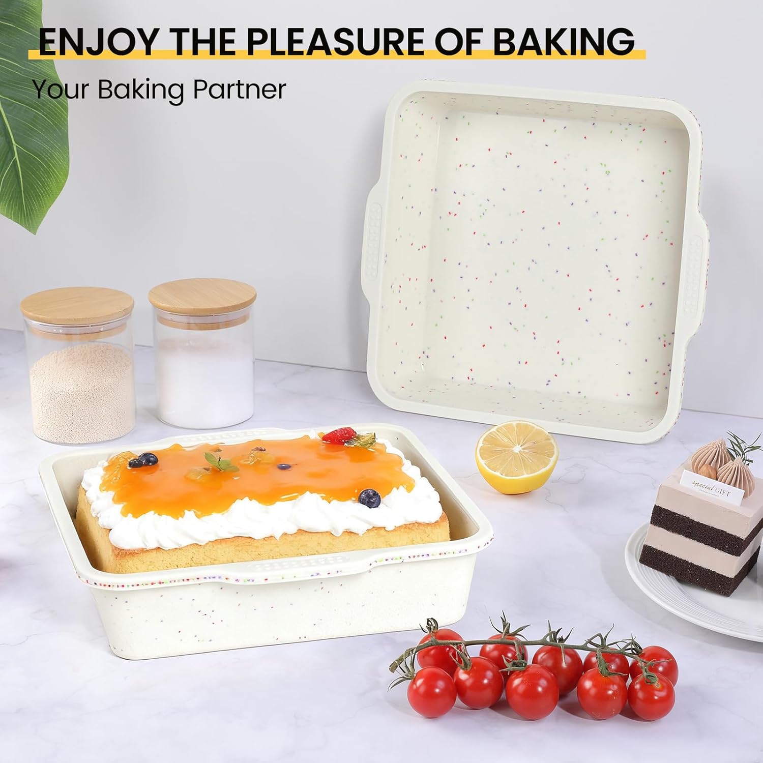 Vinino 8 x 8 Inch Silicone Square Brownie Cake Pan with Metal Reinforced Frame Set of 2, Nonstick Silicone Brownie Pans BPA Free Suitable for Making Cakes, Brownies, Bread - Image 5