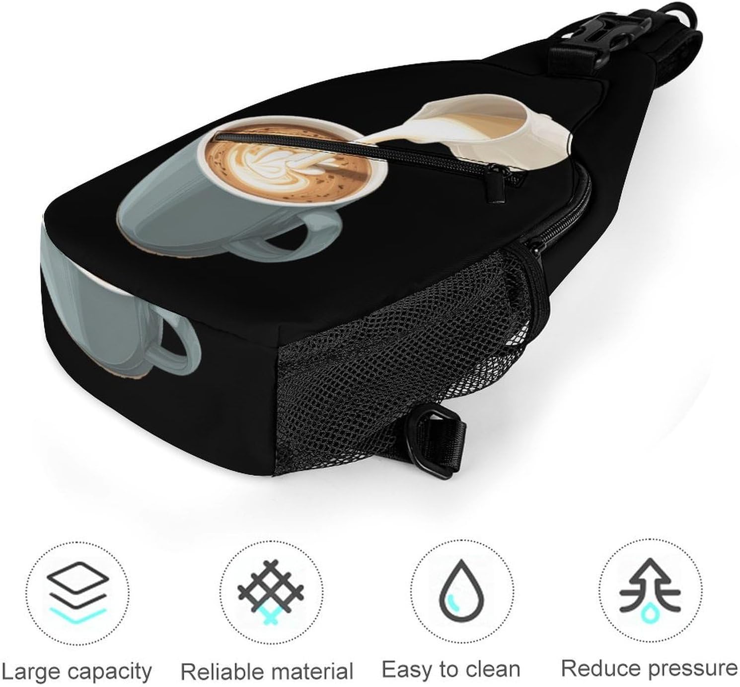 Coffee Prints Men Crossbody Sling Backpack Chest Bag | Travel Fanny Pack,Hiking Daypack,Print Shoulder Bags