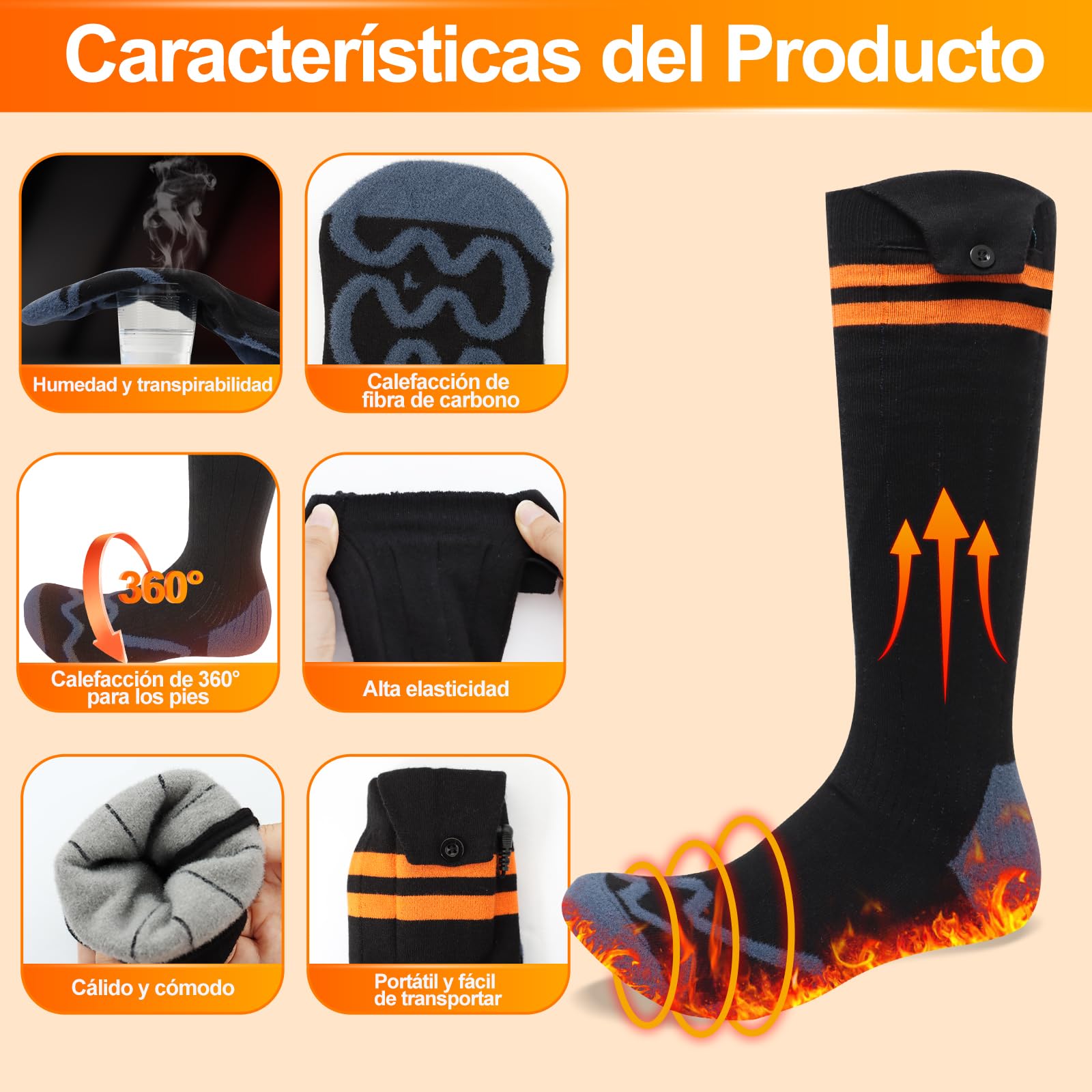 Calcetines Calefactables para Hombre y Mujer, Calcetines Calefactables Recargables con 4 Niveles de Calefacción, Calcetines Eléctricos de 5000mAh para Esquiar, Hacer Senderismo, Acampar