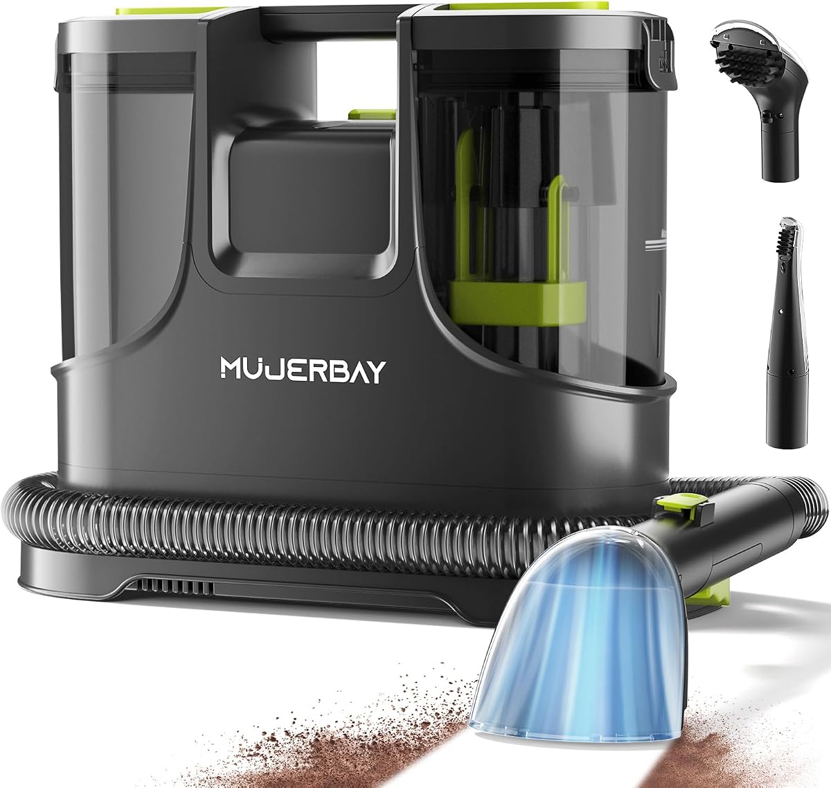 Upholstery Carpet Cleaner, MUJERBAY 15Kpa Portable Spot and Stain Cleaner Shampooer, Easy Move with Handle, 1.5-inch Deep Cleaning Machine for Couch, Stairs, Car and Pet Messes.