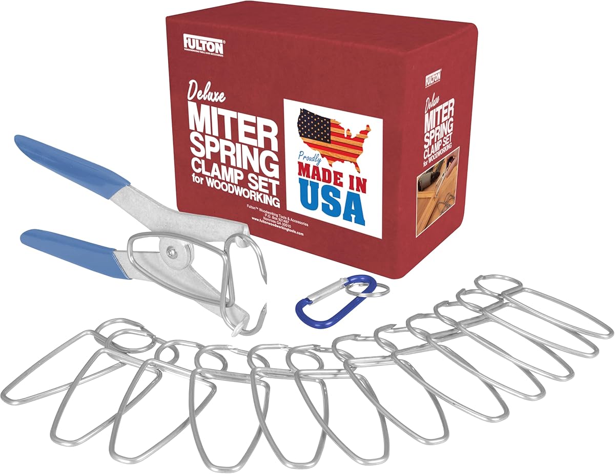 Fulton Miter Spring Clamps for Woodworking Set, Wood Trim, Picture Frames, Crown Molding Tool, Hip Clip and 13 Spring Miter Clamps for Trim, Finish Carpenter Tools, Made in the USA