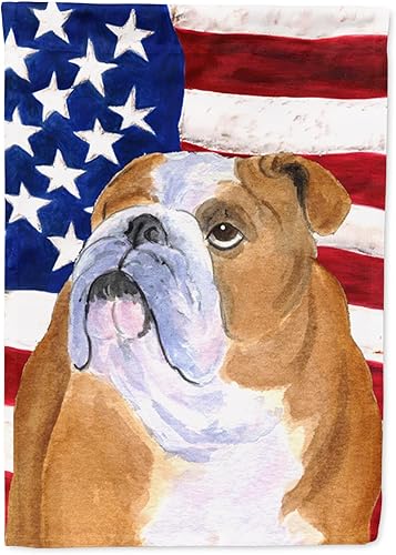 Caroline's Treasures SS4017CHF - Bandera de Estados Unidos con bandera inglesa Bulldog de lona, tamaño de casa, bandera de porche o bandera