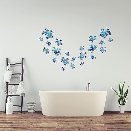 Miniatura 5 de 24 pegatinas de pared de tortuga marina, oceánico, decoración de baño, playa, tortuga mar, tortuga, impermeable, burbujas de océano, para niños,
