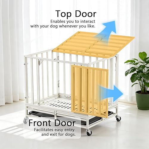 Miniatura 3 de Jaula de acero resistente de 24 pulgadas para perros con alta ansiedad, con cerraduras resistentes y bandeja extraíble, jaula para perros pequeños,