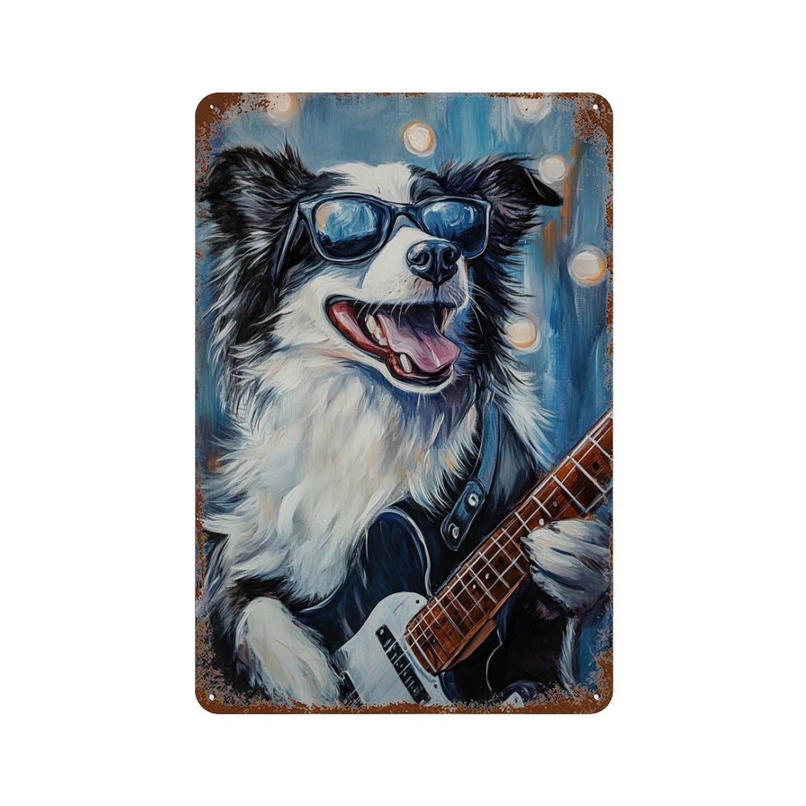 Rock Star Dog Guitar Painting Decorative Tin Sign 11.8"x7.9", for Bistro, Counter And Cafe Decor, Novelty Wall Decor