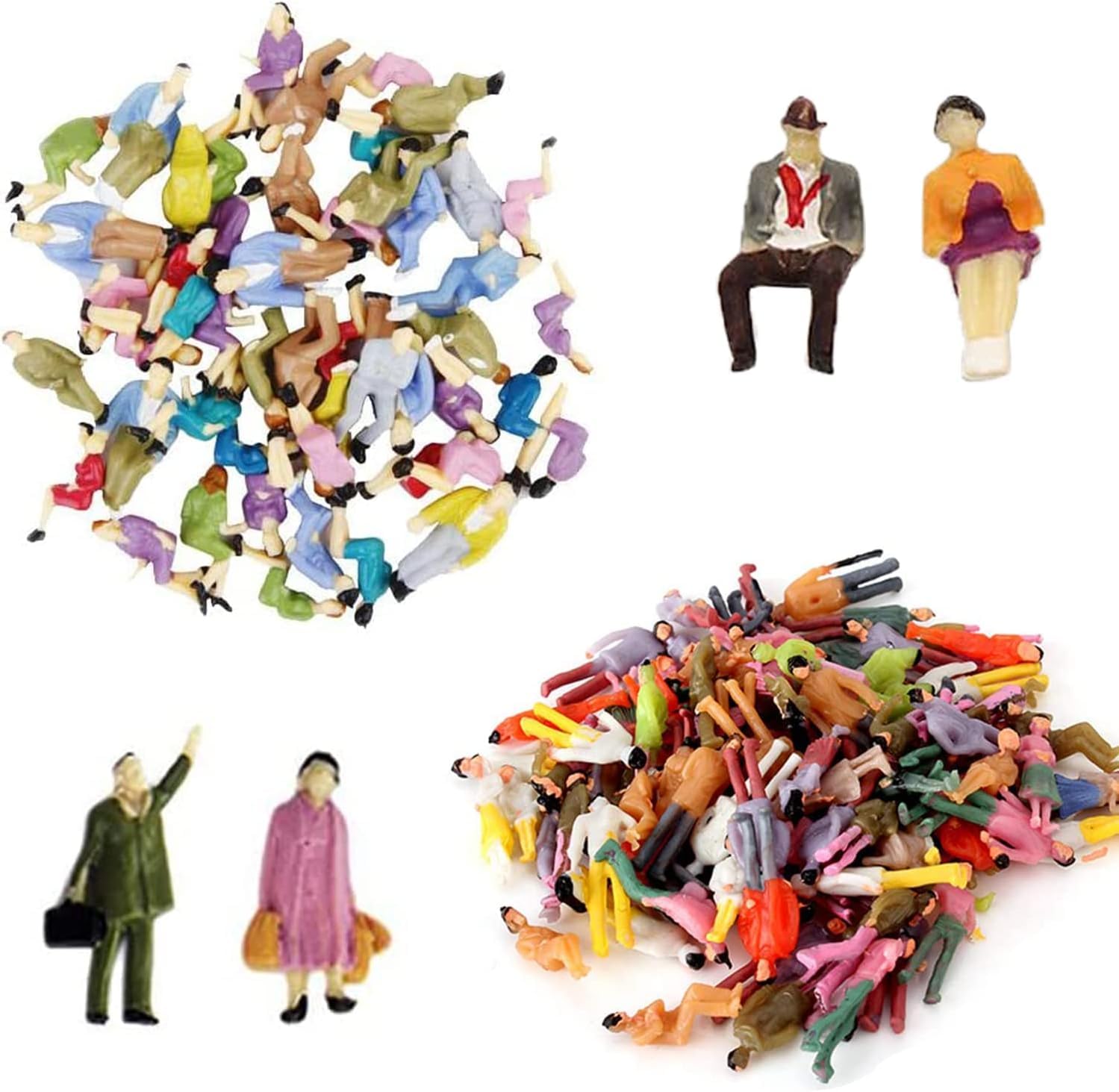 GUOYOU 60 Pcs Mini People Figurines 1: 87 Tiny People Mini Architectural Plastic Miniature Figurines Toy Dollhouse People with Sitting and Standing Miniatures Figures for Miniature Scene