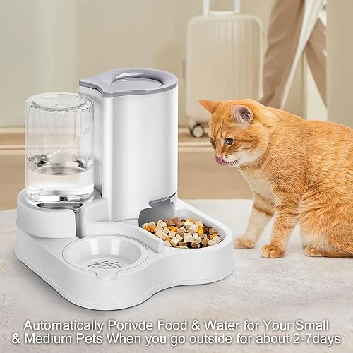Miniatura 7 de Alimentador para mascotas 2 en 1 y dispensador de agua, dispensador automático de alimentos y agua para gatos, alimentador de gravedad para perros