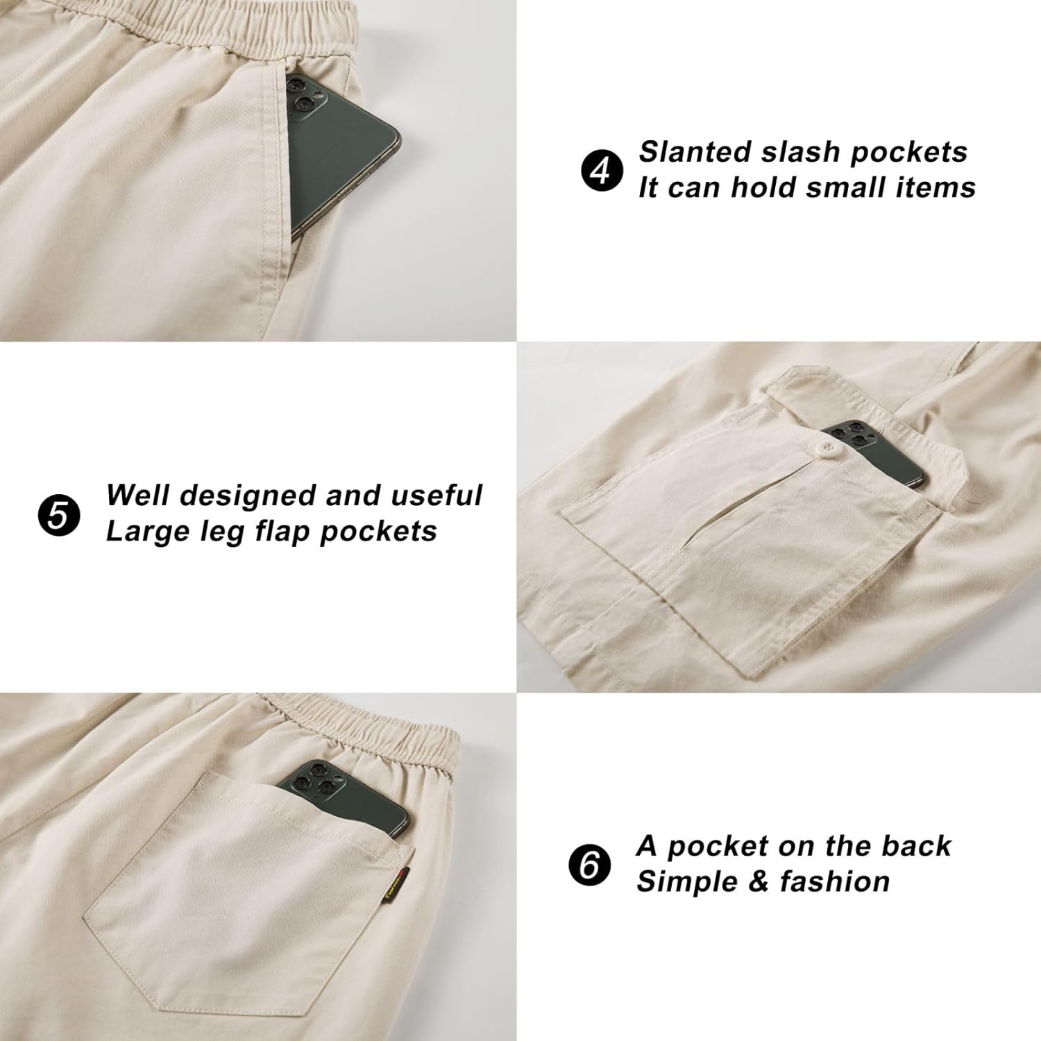 VtuAOL Men's Casual Elastic Waist Cargo Shorts Multi-Pockets Shorts with Drawstring - Image 4