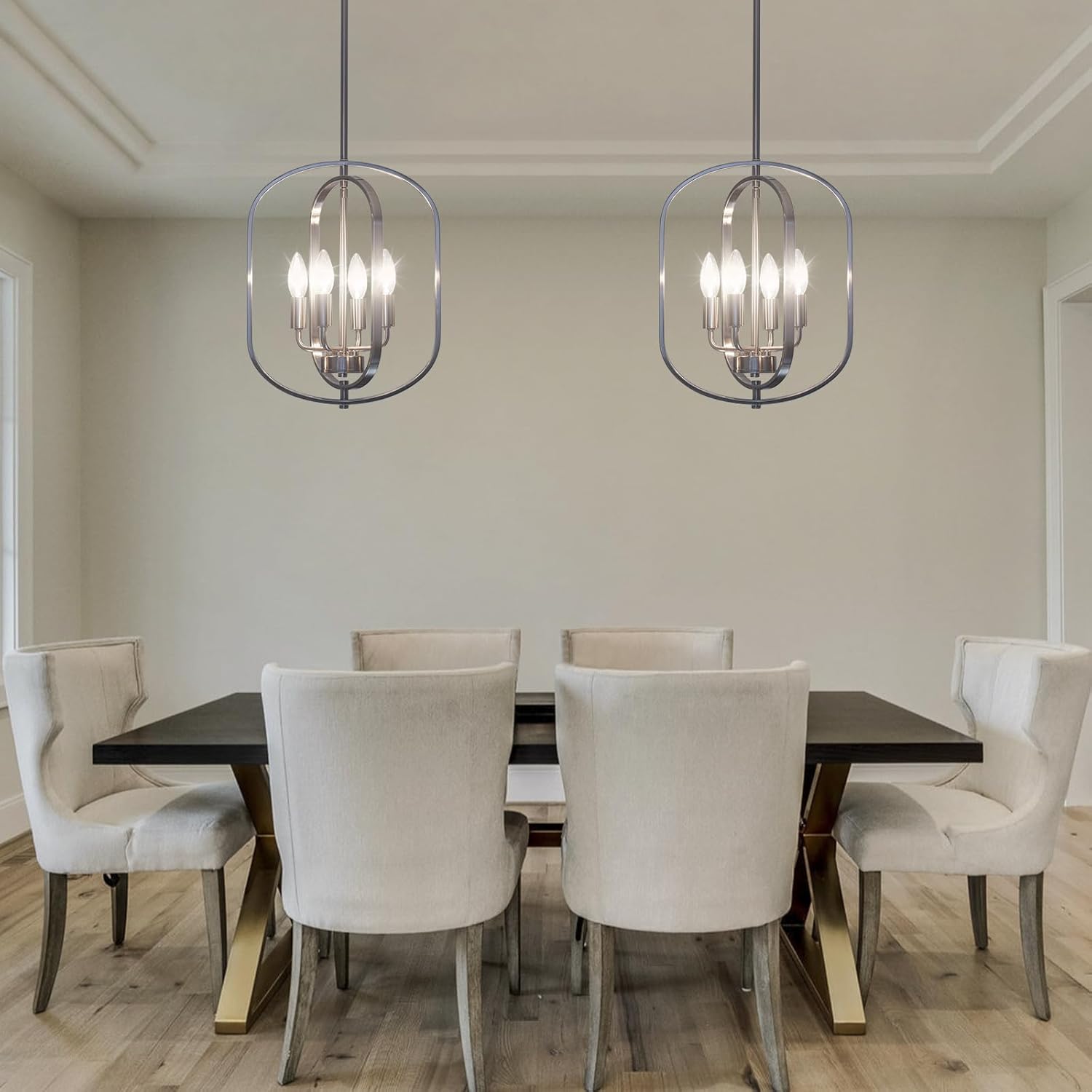 Nickel Chandelier Light, Modern Farmhouse Chandeliers for Dining Room Light Fixture, Adjustable Pendant Lights Kitchen Island Foyer Lighting Fixtures Rustic Kitchen Chandelier for Entryway Living Room