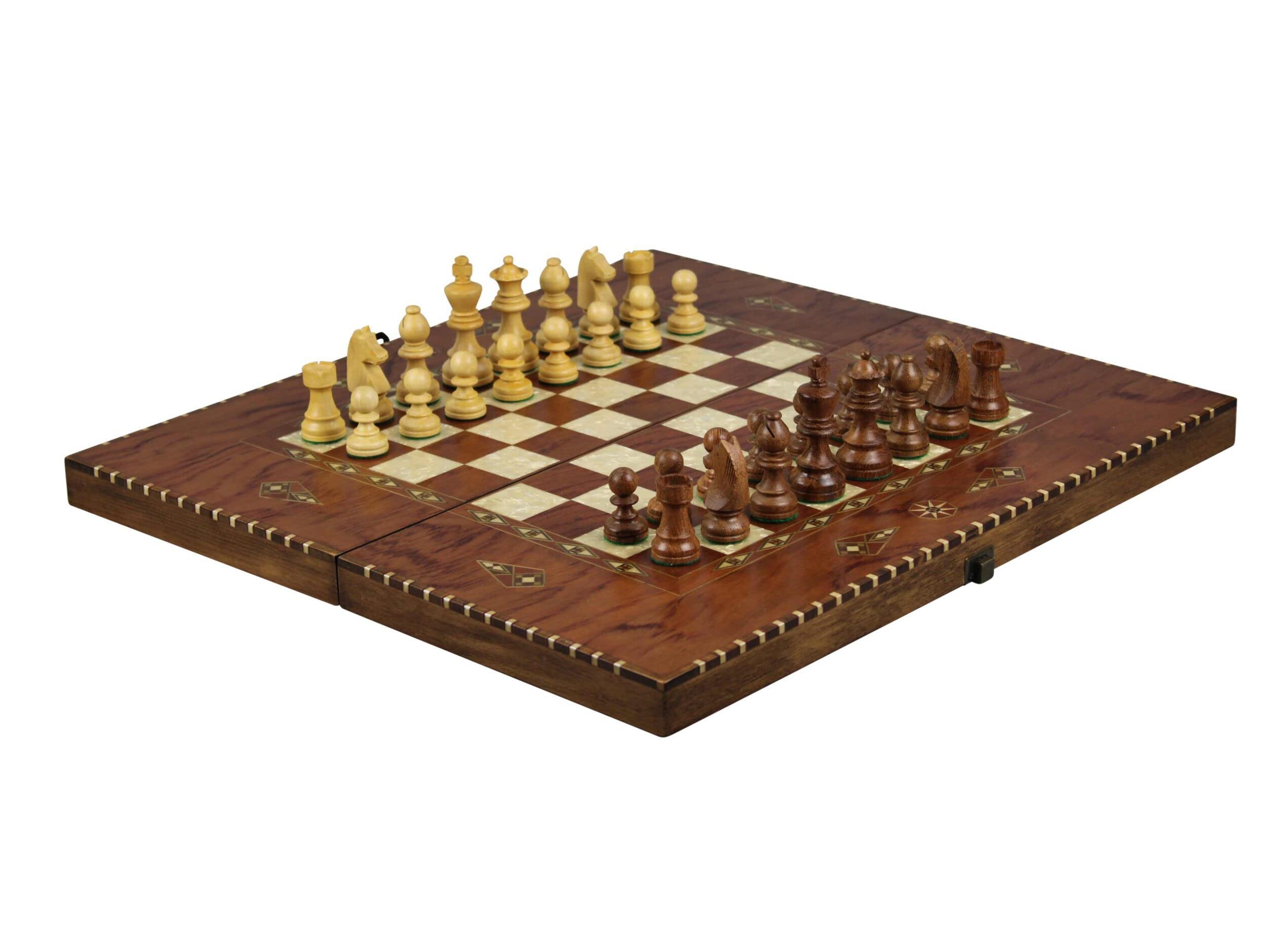 Zestaw drewnianych szachów i tryktraków Helena Wiejskie drewno różane z szachami Sheesham German Staunton Chess 20 Cala
