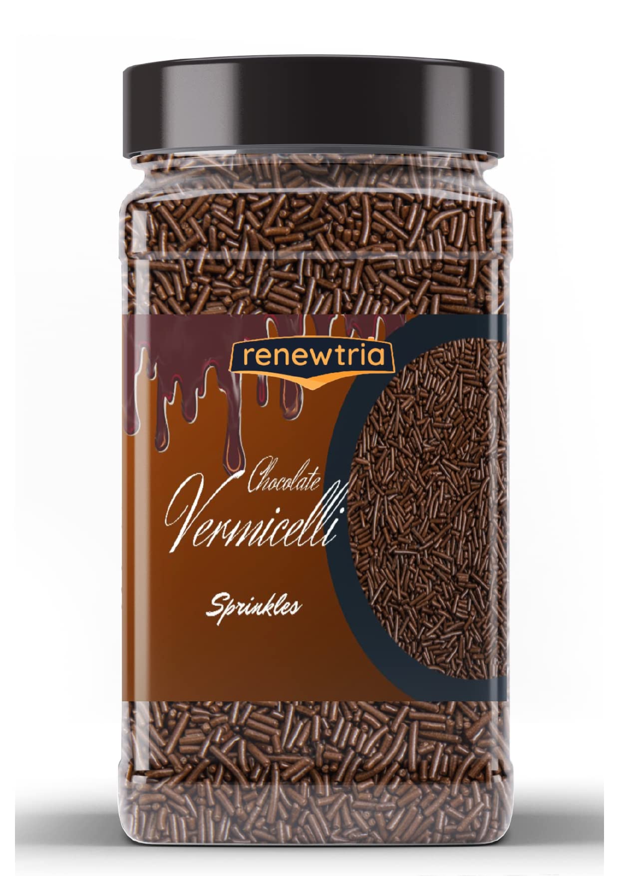 RENEWTRIA Sprinkles for Cake Decoration, 200 gm | Edible cake Decorating items | Sprinkle for cake, cupcake, cookies, brownies | Cake Topper Decor (Choco Vermicelli Sprinkles)