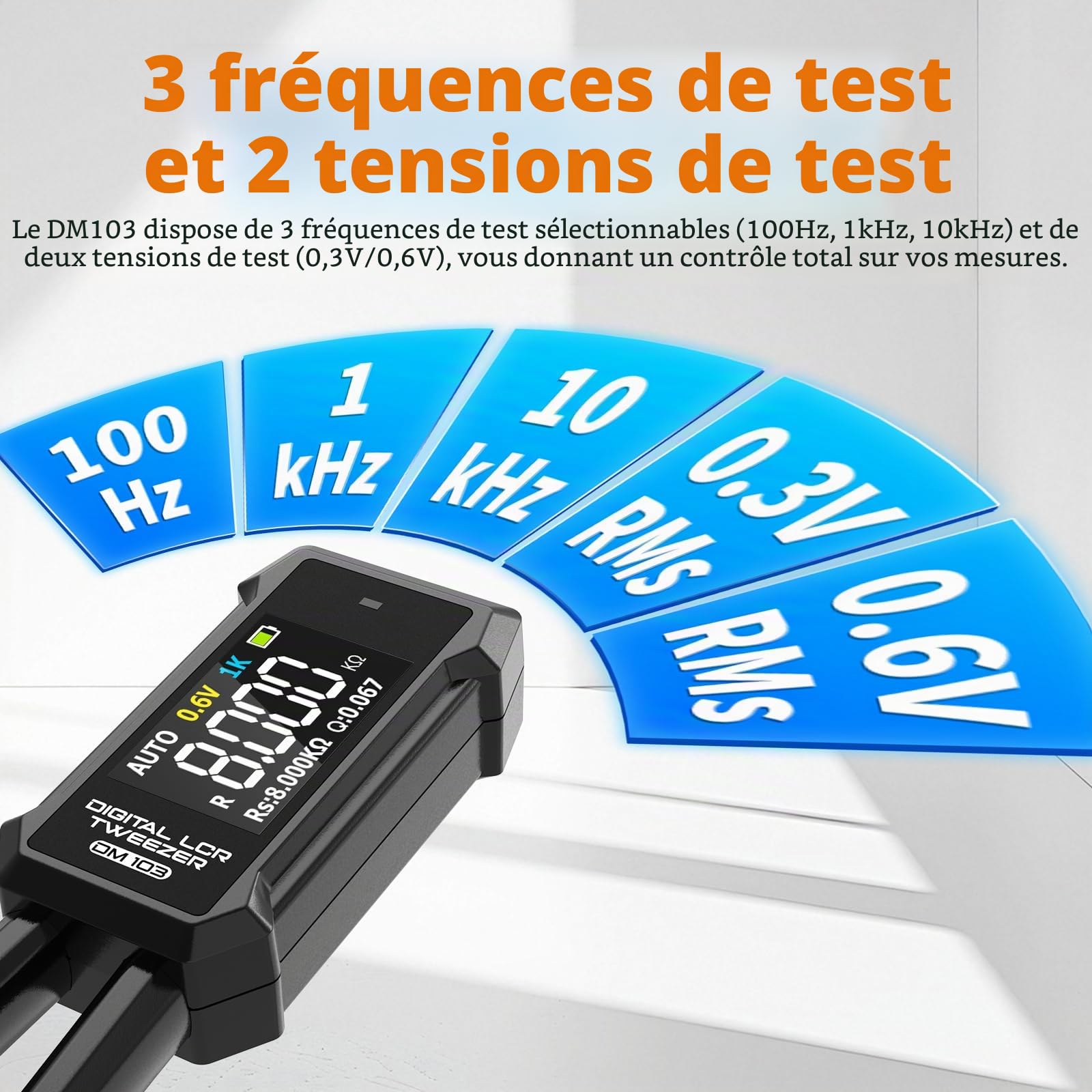 400mAh DM103 Testeur LCR Pince Intelligent, Précision ±0,5%