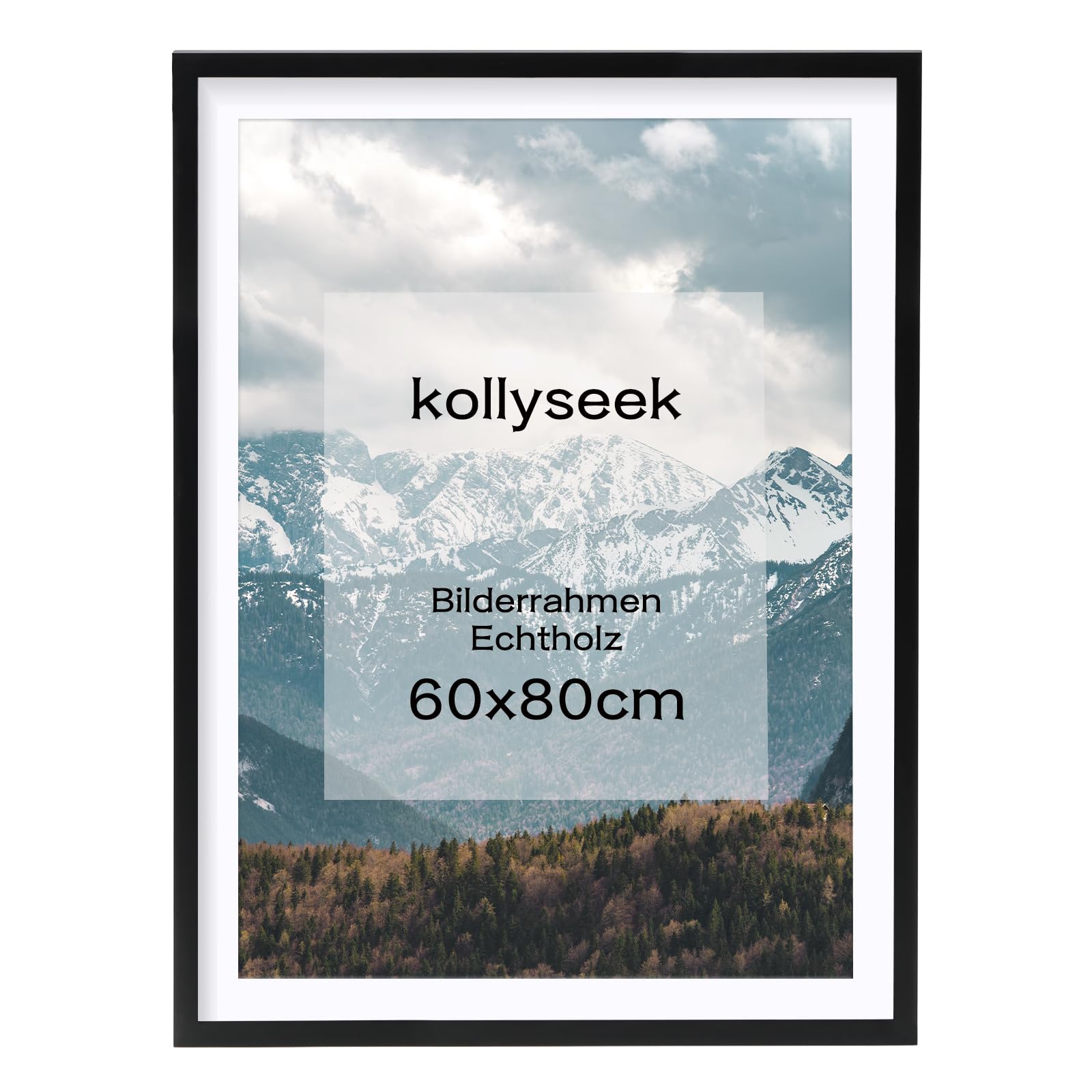 Bilderrahmen 60x80cm Schwarz Echtholz mit Passepartout Pine Holz Rahmen mit Bruchsicherem Acrylglas Kieferholz Fotorahmen schwarz bilderrahmen picture frame