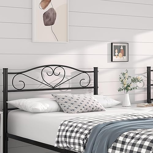 Miniatura 2 de VECELO Base de cama de tamaño individual con cabecero y estribo, base de colchón de hierro, no necesita somier, resistente y fácil de instalar, 2