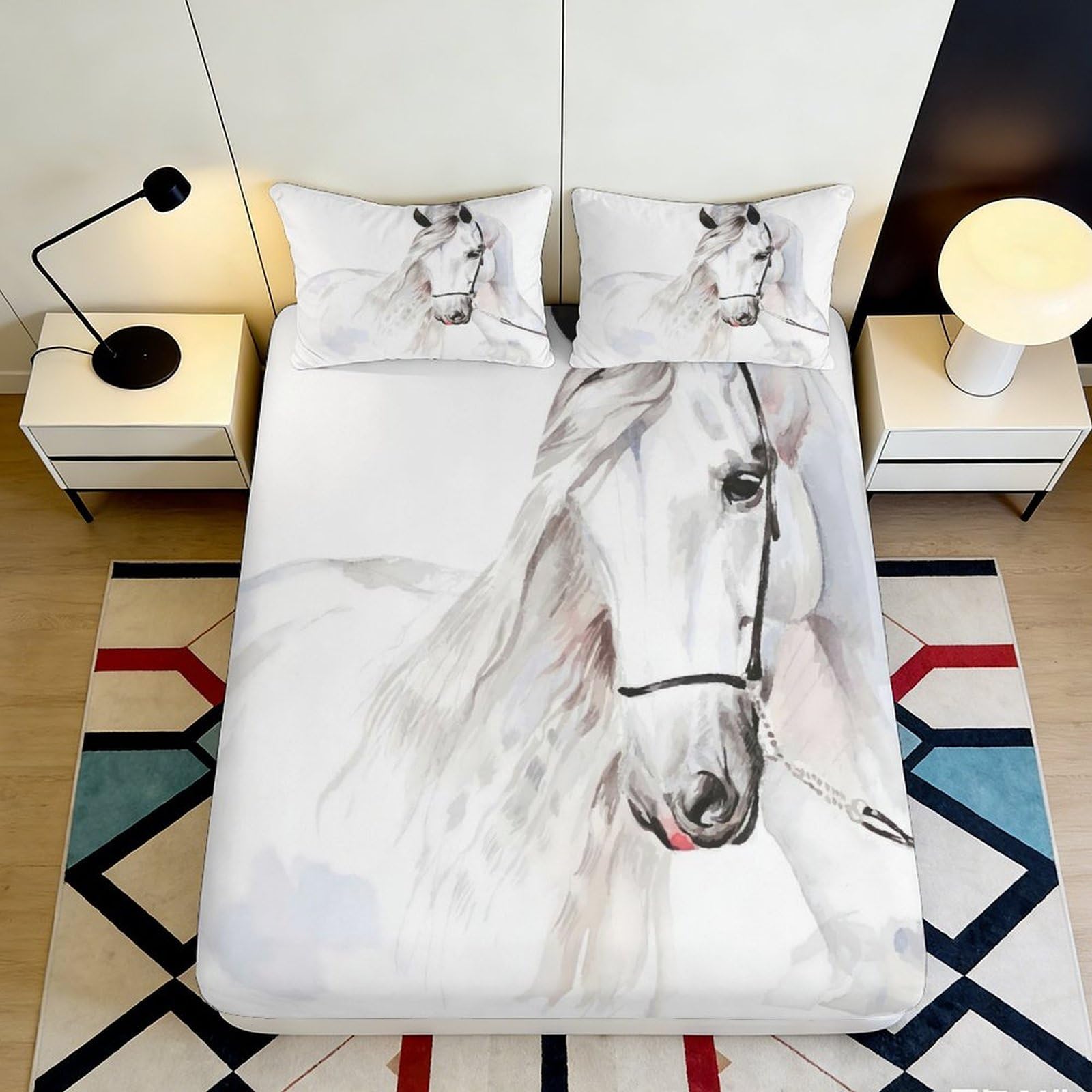 Pnayamiorkfel Style-6 3D Printed White Horse Fitted Sheet Microfiber Artistic Bed Cover For Bedroom Guest Room Dorm Mattress Protection Decor 90X200x25cm