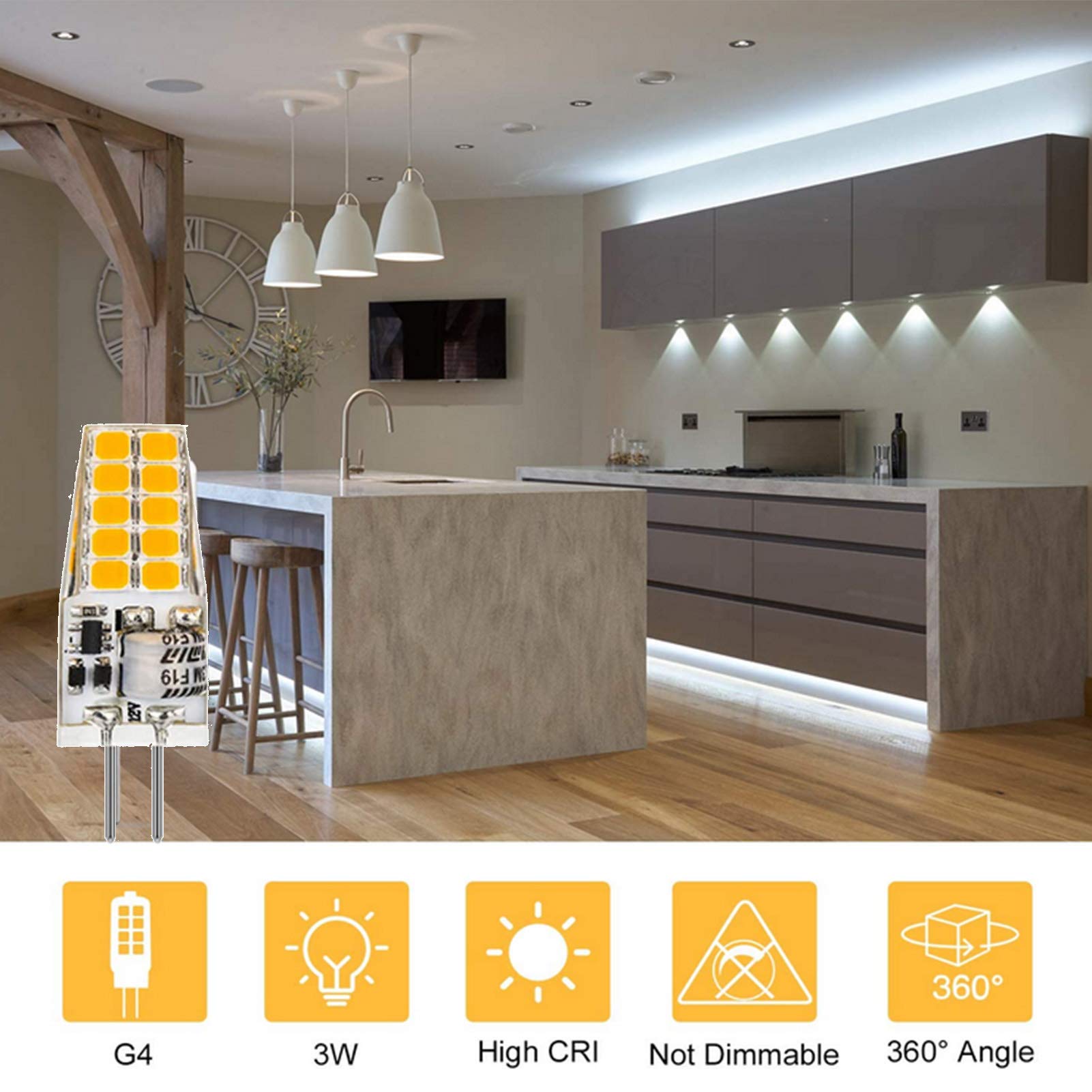 Lampadina LED G4 senza sfarfallio Base bi pin Lampadina mais bianco caldo, Lampada illuminazione gel silice AC/DC 3w antipolvere camper paesaggistico Confezione 6