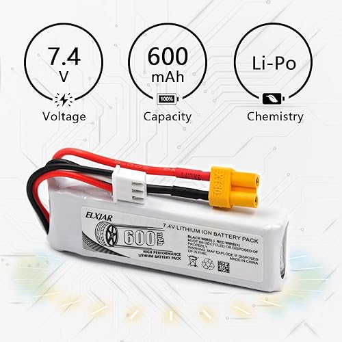 Miniatura 3 de Paquete de 4 baterías LiPo de 7.4V 600mAh 45C con conector XT30 de repuesto para BetaFPV Beta75X Beta75 Pro UMX J-3 Cub BL XK K130 RC Drone