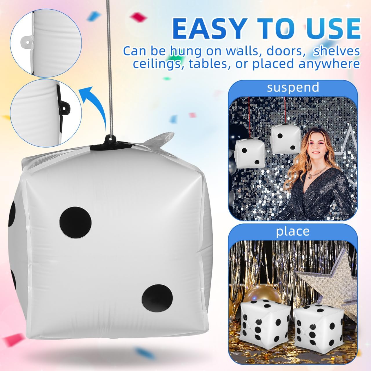 SAFIGLE Dice Foil Balloon 7 Inch Cube Aluminum Film Balloon Theme Party Decorations Game Night Photo Prop
