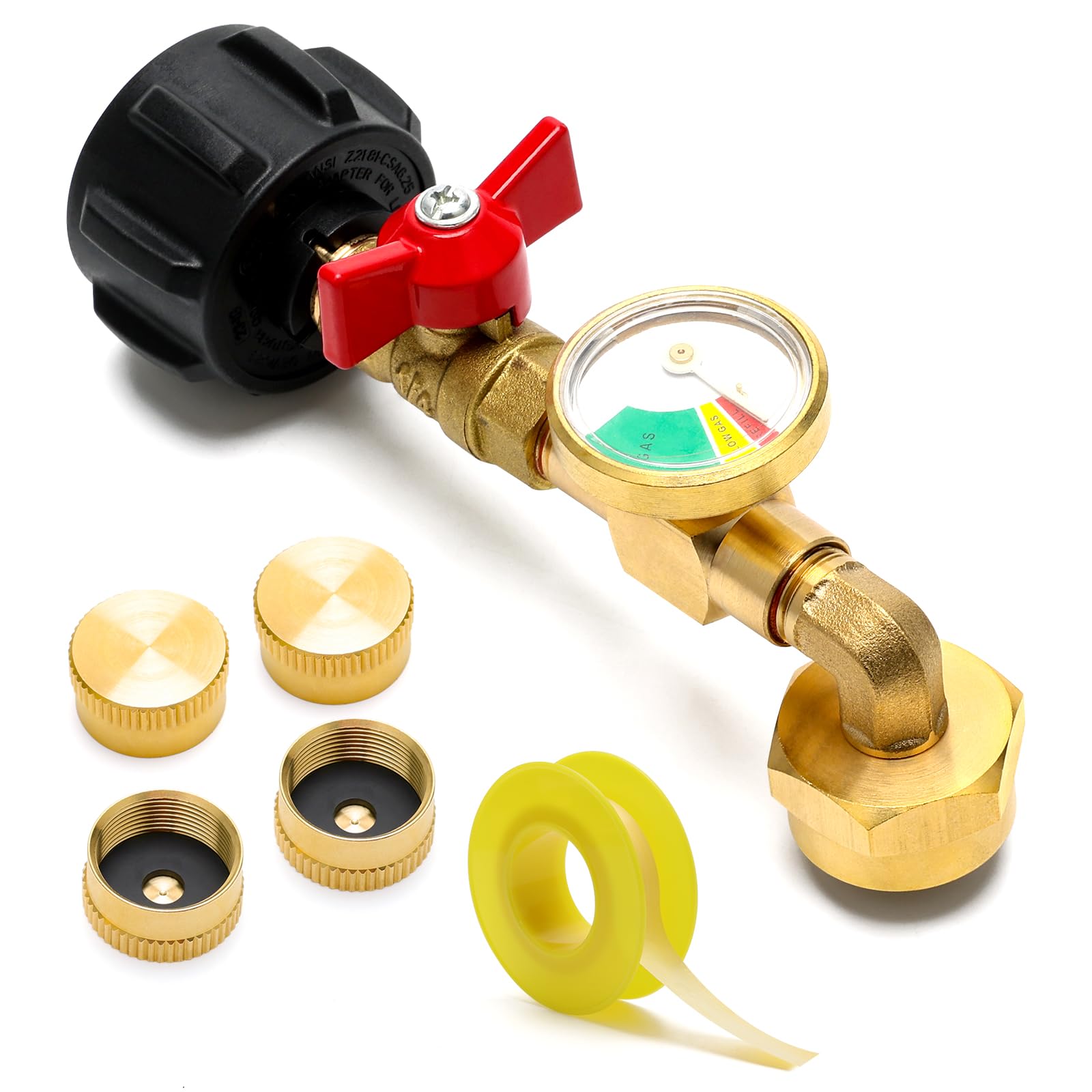 Photo 1 of 1+5Pcs Propane Refill Adapter for 1 Lb Tank, Luxiv 1P Propane Refill Elbow Adapter with Gauge and Valve, 4P 1LB Bottles Cap, 1 Sealing Tape from 5-40LB to 1LB Tank