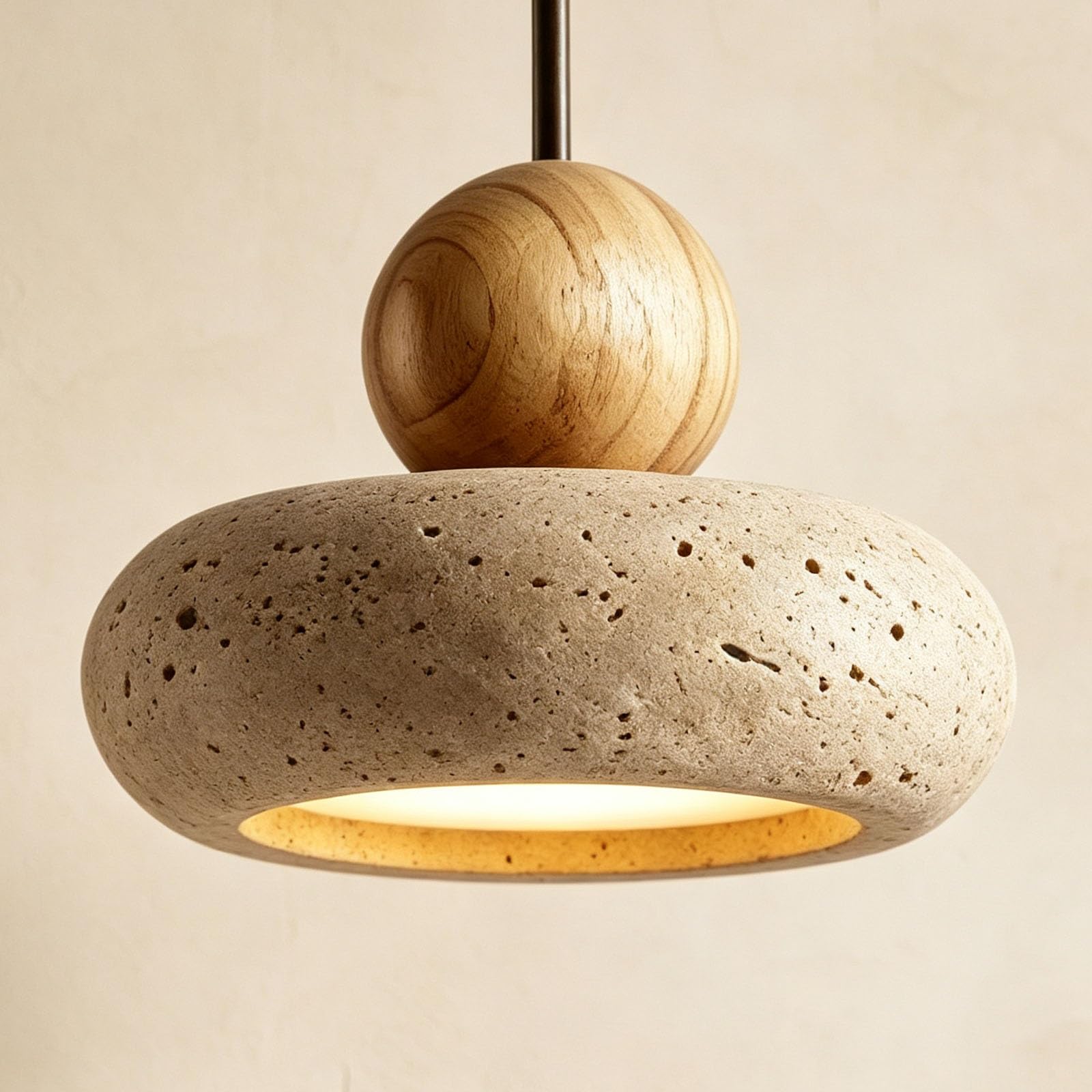Hängeleuchte im japanischen Stil, rustikale Steinholzlampe for Esszimmer | Handgefertigte Hängevorrichtung mit walnussfarbenen Details for die Inneneinrichtung von Kücheninseln(Warm,Natural)