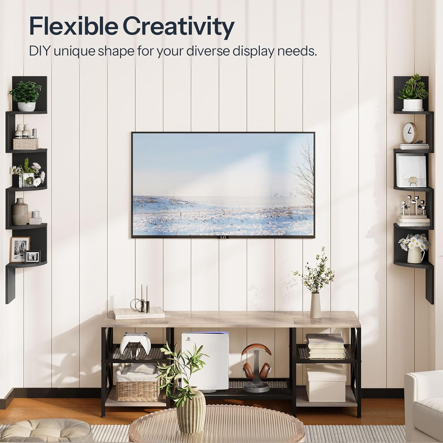 HOOBRO Corner Shelf Wall-Mounted, Set of 2 Floating Corner Shelves for Wall, 5-Tier Corner Bookshelves for Living Room, Bedroom, Bathroom, Home Office, Black BK26BJP201