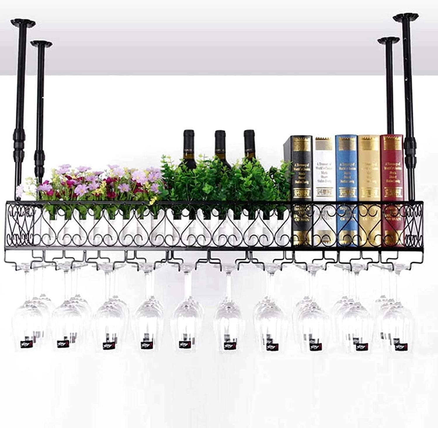 Casier à vin mural en fer double couche et finitions industrielles noires