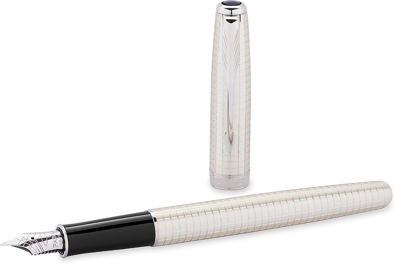 Parker Sonnet Cisele Silver with Palladium-plated Trim, Fountain Pen, Medium solid gold nib with Black ink (S0912500)