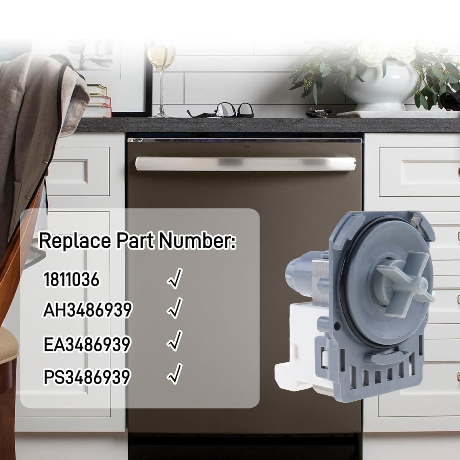 Potenti Pompe Scarico per lavastoviglie WD26X10049 Accessorio per lavastoviglie Maggiore efficienza Pulizia e Tempi Ciclo ridotti Motore delle Pompe Scarico della Lavatrice