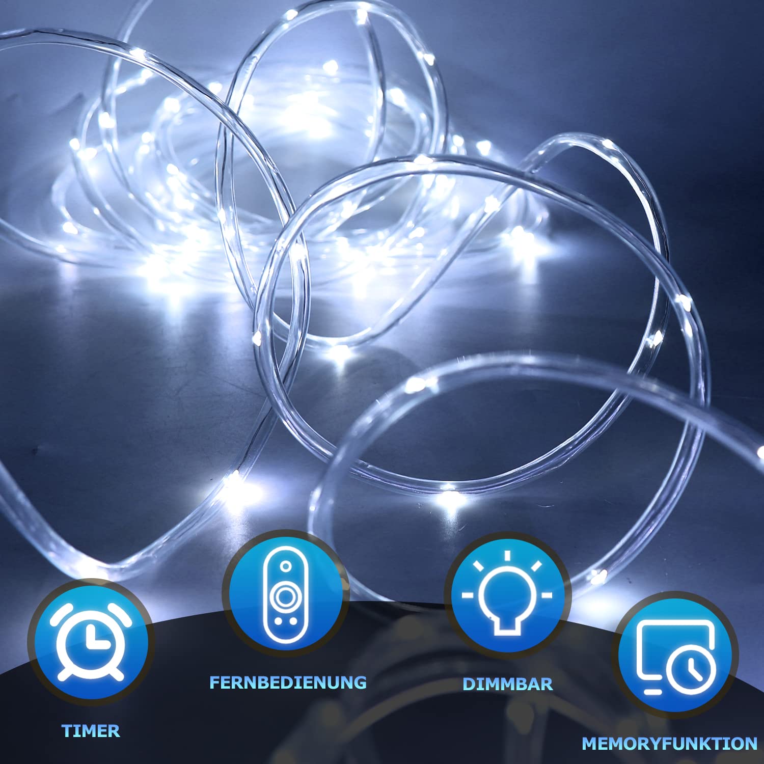 Sonnewelt Tubo luminoso esterno 30 m 300 LED, tubo luminoso esterno interno 8 modalità, tubo luminoso per Natale, feste, tubo luminoso con telecomando, impermeabile, bianco