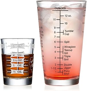 Libbey Mixology 2-Piece Measuring Glass Set, 16 oz, 4 oz Bartender Mixing Glass with Measurement Lines, Drink Measurer for Cocktails, Beer, and More