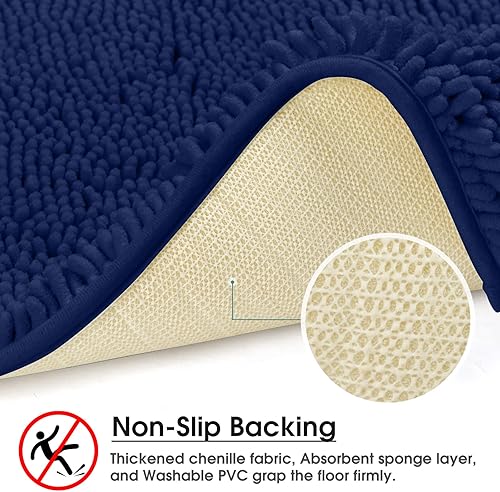 Miniatura 4 de HOMEIDEAS Alfombra de baño azul marino de 20 x 60 pulgadas, ultra suave y absorbente, antideslizante, alfombra de baño larga, felpa de felpilla