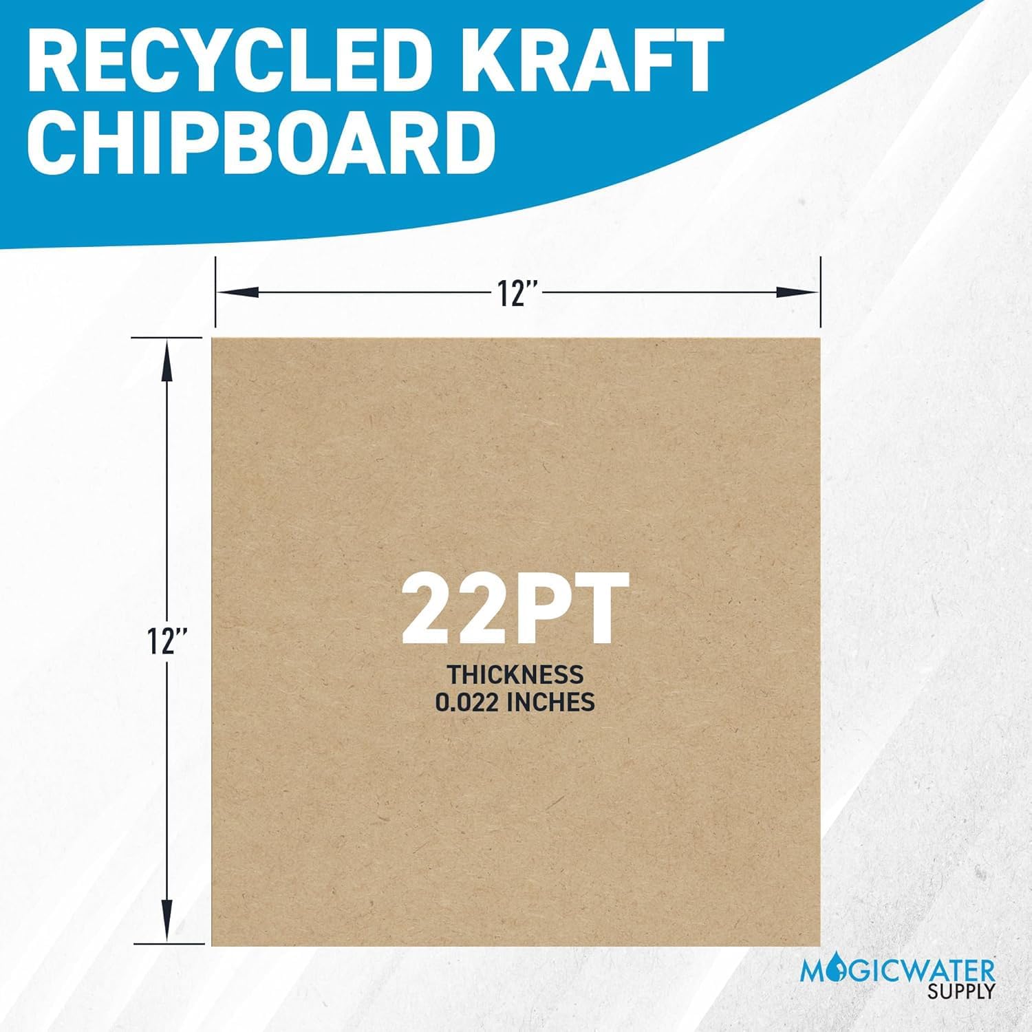 MagicWater Chipboard Sheet for DIY Projects - 12x12 Inch - 100 Pack - 22 pt - Heavy Duty Kraft (0.022 Inch Thick) Paperboard, For Scrapbooking, Books, Picture Frame Backing, Arts Project & Crafts