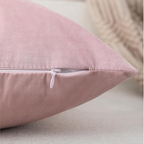 Miniatura 3 de ZLINA Juego de 2 fundas de almohada decorativas de terciopelo rosa y blanco con fundas de almohada de cuero dorado de 20 x 20 pulgadas, fundas de