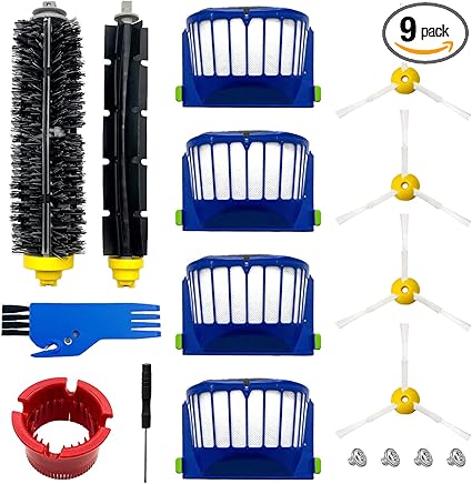 9 Pack Replacement Parts Accessories for irobot Roomba 600 500 Series 694 675 676 692 695 677 671 655 645 690 680 660 650 620 614 595 585 564 robot, 4 Filter 4 Side Brush 1Bristle&1Beater Brush