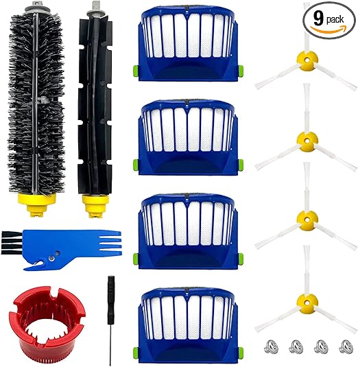 9 Pack Replacement Parts Accessories for irobot Roomba 600 500 Series 694 675 676 692 695 677 671 655 645 690 680 660 650 620 614 595 585 564 robot, 4 Filter 4 Side Brush 1Bristle&1Beater Brush