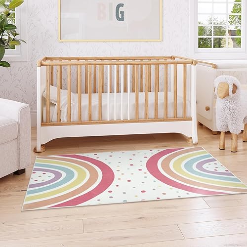 Miniatura 8 de STARUIA Alfombra de juego arcoíris para niños, 55 x 47 pulgadas, para dormitorio, alfombra hexagonal lavable para sala de juegos, tienda de campaña,