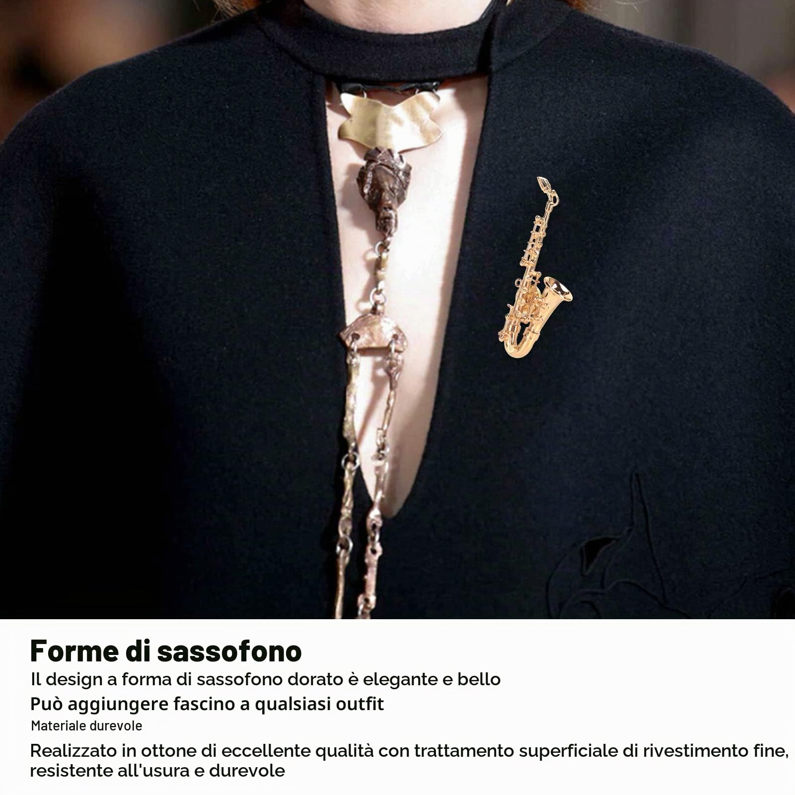 Spilla a forma di sassofono compatta, in miniatura, per compleanno