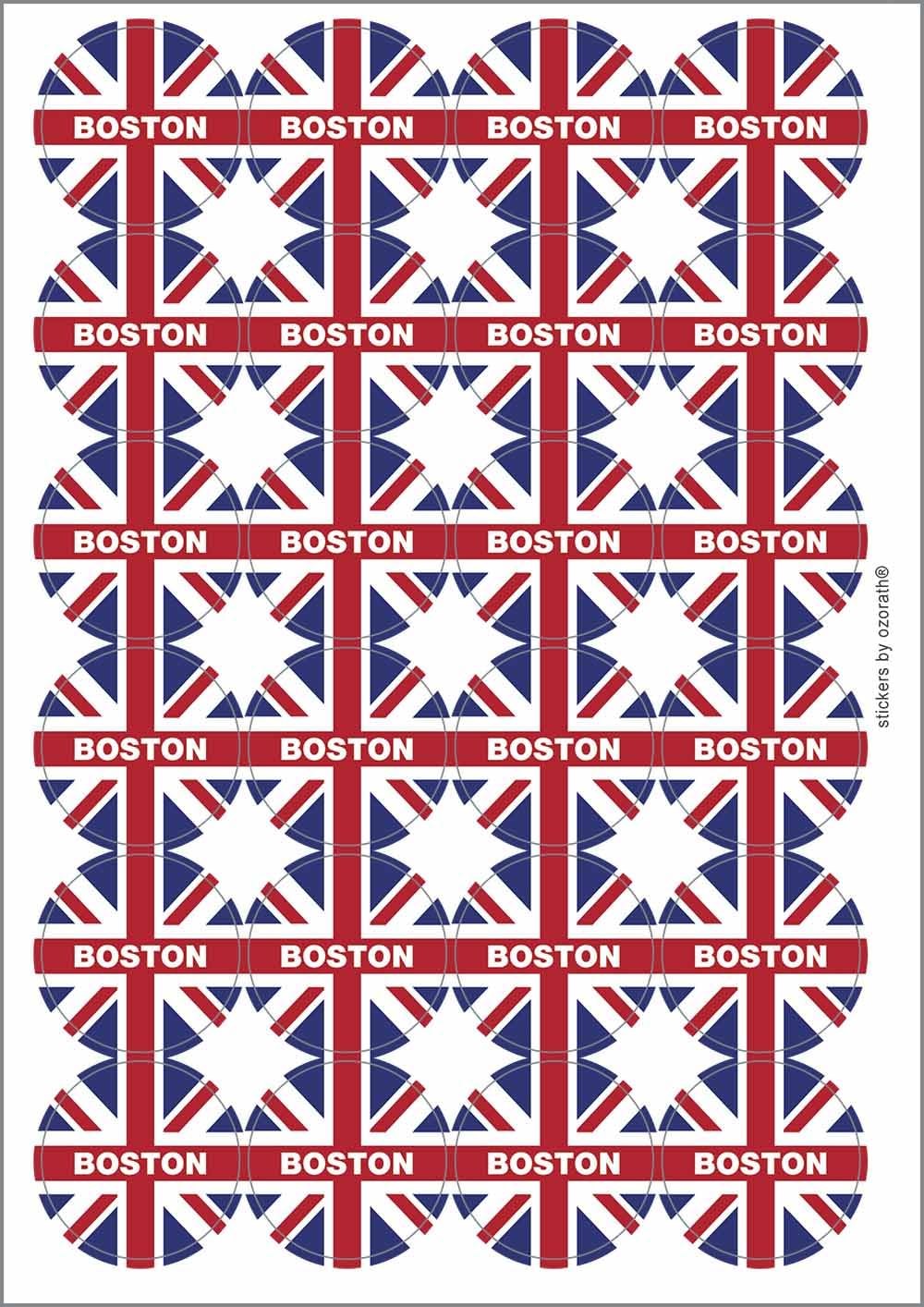 Boston Union Jack Circular Matt Paper Stickers A4 Sheet of 24 (Each Sticker is 45mm Diameter)