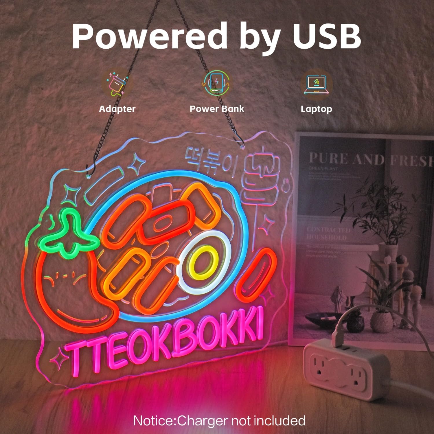 CNBEYOUNG Panneau néon coréen Tteokbokkki, décoration murale LED pour