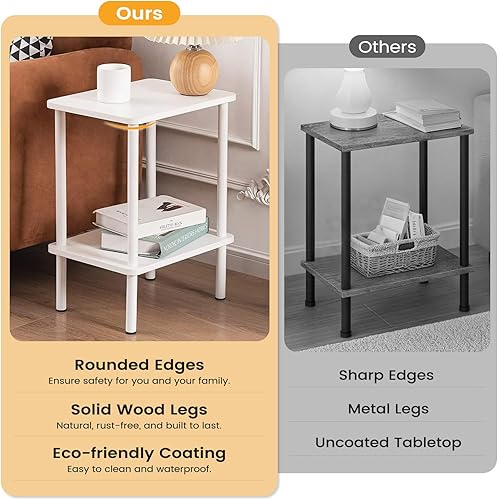 Miniatura 6 de Apicizon Mesa auxiliar de 2 niveles, mesa auxiliar pequeña con patas de madera maciza, mesita de noche bohemia con estante de almacenamiento, mesita