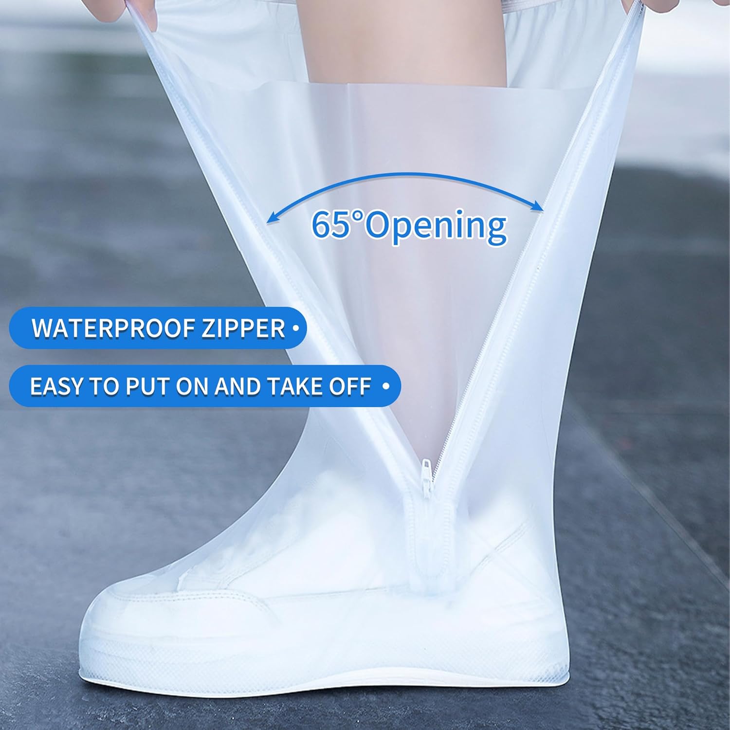 Waterproof Rain Shoe Cover Reusable Non-Slip Rainproof Boot Covers with Zipper Slip Resistance Overshoes Rain Mud Snow Shoe Protector Covers Hiking Climbing Camping Outdoor Sports Travel - Image 4