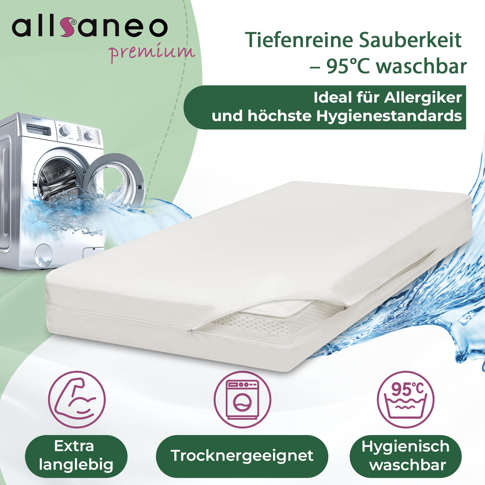 allsaneo Premium Allergiker Matratzenbezug 140x200x24 cm | Allergie Bezug extra weich und leicht | Anti Milben Encasing | Milbenschutz | allergendichter Zwischenbezug | Hohenstein Zertifiziert