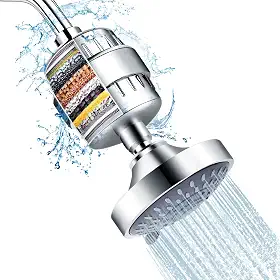 Conjunto de chuveiro e filtro FEELSO de 15 estágios, de alta pressão com 5 configurações de spray com cartucho de filtro amaciante de água para remoção de cloro e substâncias nocivas
