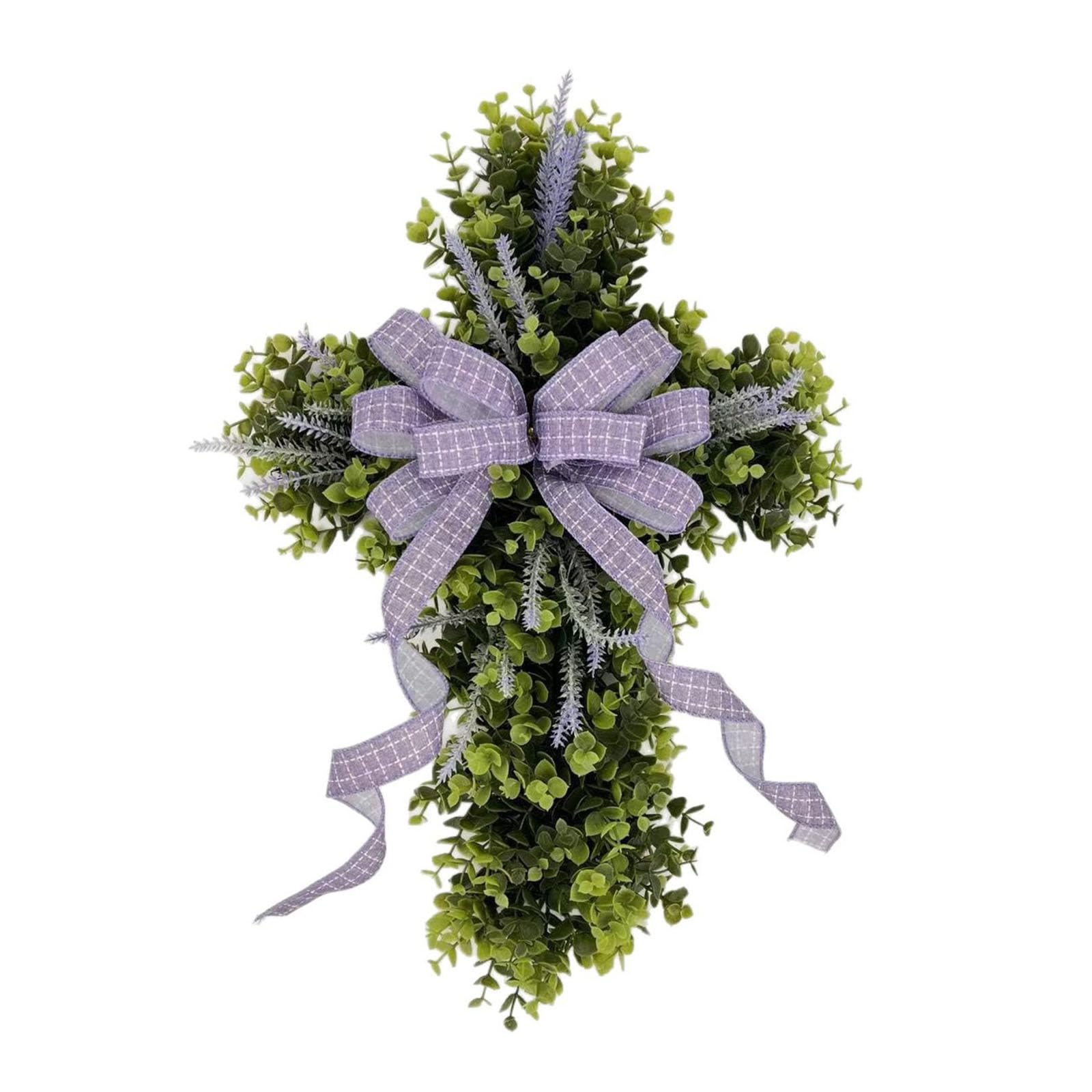 Kalttoy Multicolor Crossed Shape Easter Wreath With Big Bowknot Artifical Wreath Hanging Decoration For Door Holiday Decoration Easter Door