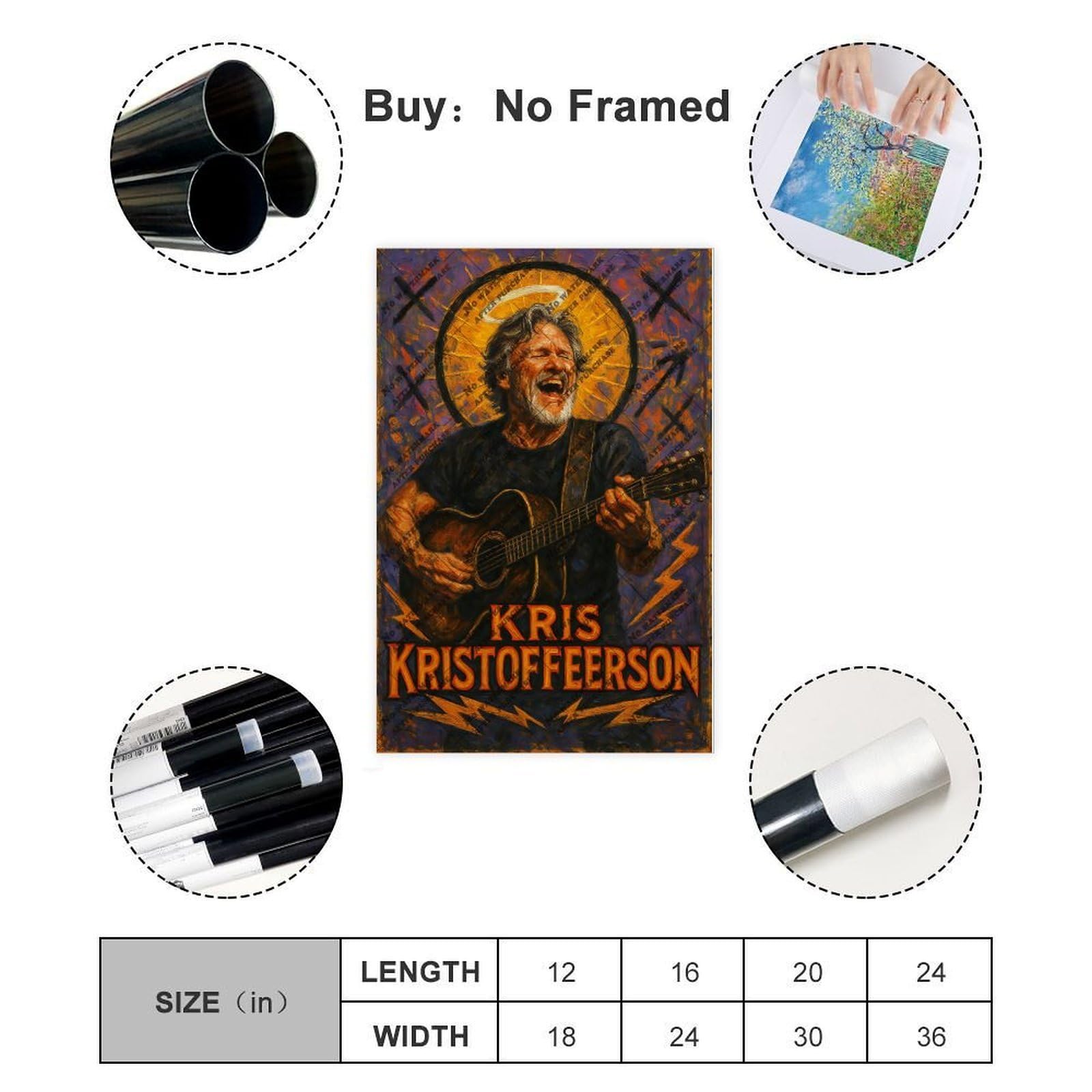 ZYGNBHL Poster della serie "Heaven Needs Country Music", cantante Kris_Kristofferson, decorazione per la casa, idea regalo, 60 x 90 cm