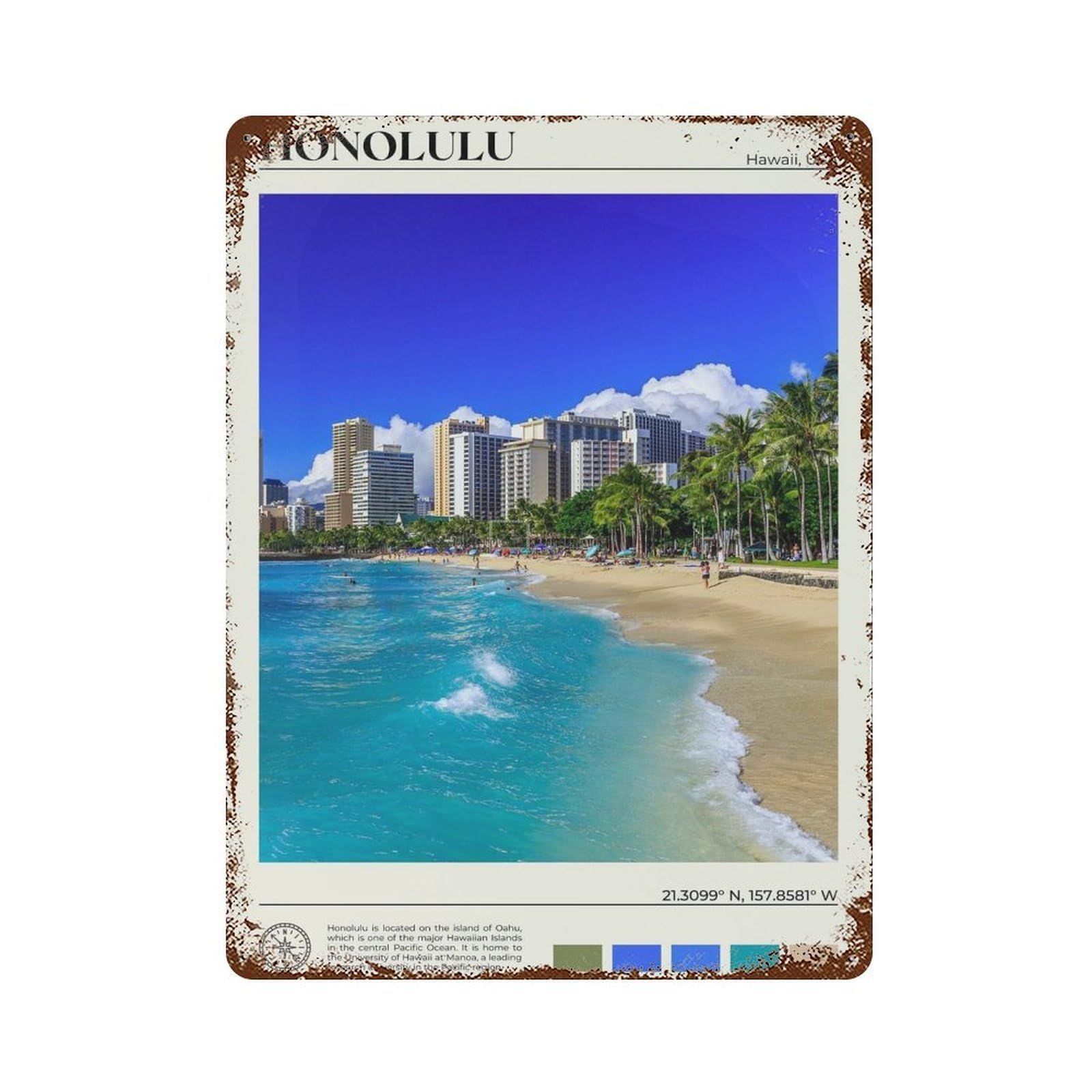 xiaoxiaoshen Real Photo Honolulu Decor Hawaii Wall Decor Art Metal Tin Poster Modern Home Decor Art Home Bar Shop Decorations Vintage Sign 40x30cm