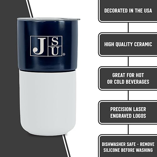 Miniatura 547 de Rico Industries NCAA Miami of Ohio Redhawks - Vaso de cerámica de 16 onzas con agarre de silicona, grabado láser profundo, diseño de color negro